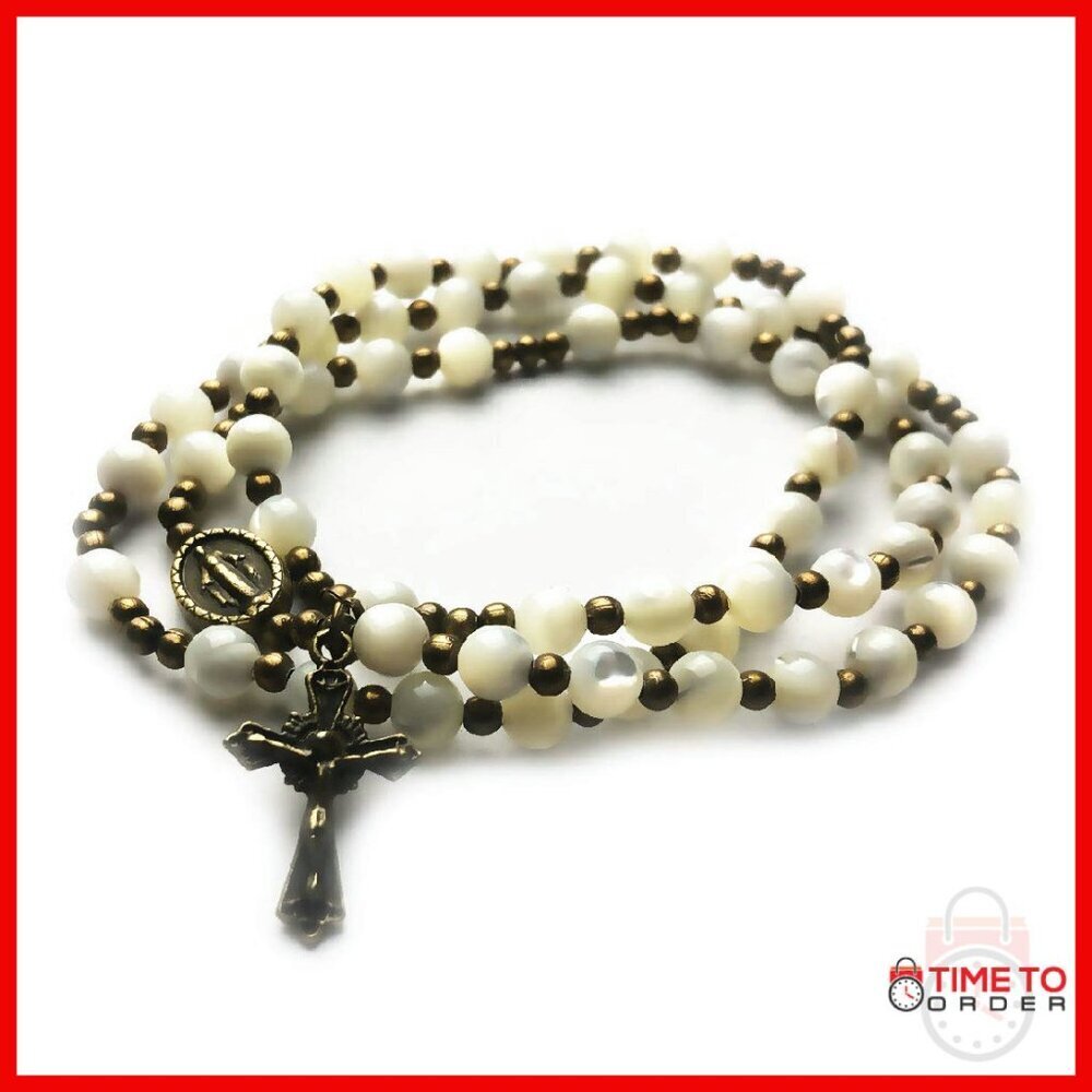 Mother of Pearl Rosary Bracelet with Virgin Mary Medal Charm